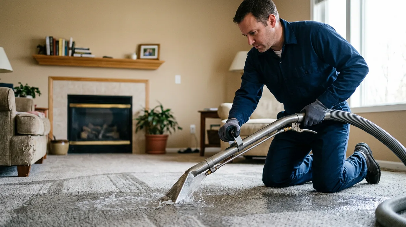 Water damage restoration technician working near Allegan, MI